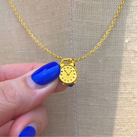 Hand Crafted Jewelry - NWT Sterling Silver Plated Gold Tone Chain & Alarm Clock Charm Necklace